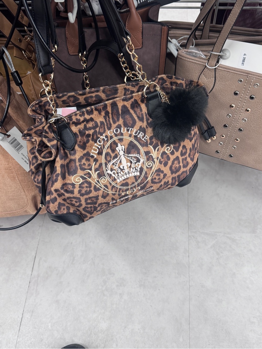 Juicy Couture Leopard Print Satchel with Black Trim and Gold Hardware